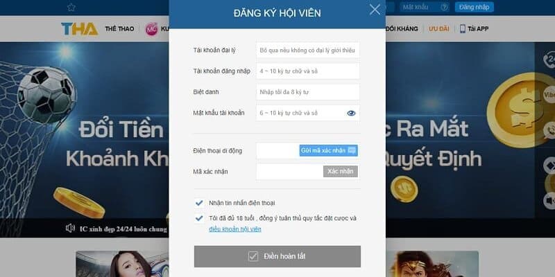 Các bước Đăng ký Thabet đơn giản nhanh chóng mobile